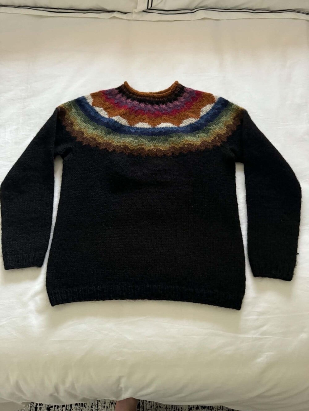 Black Fair Isle Yoke Sweater with Multicolor Accents